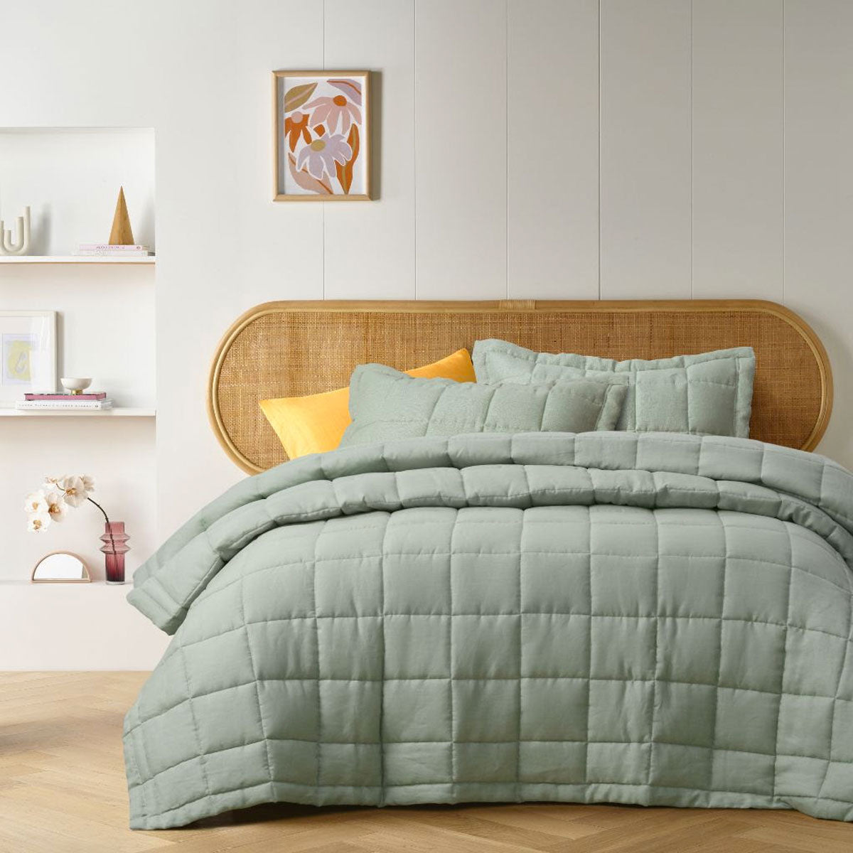 Sage | French Flax Linen Quilt Coverlet Set | Queen