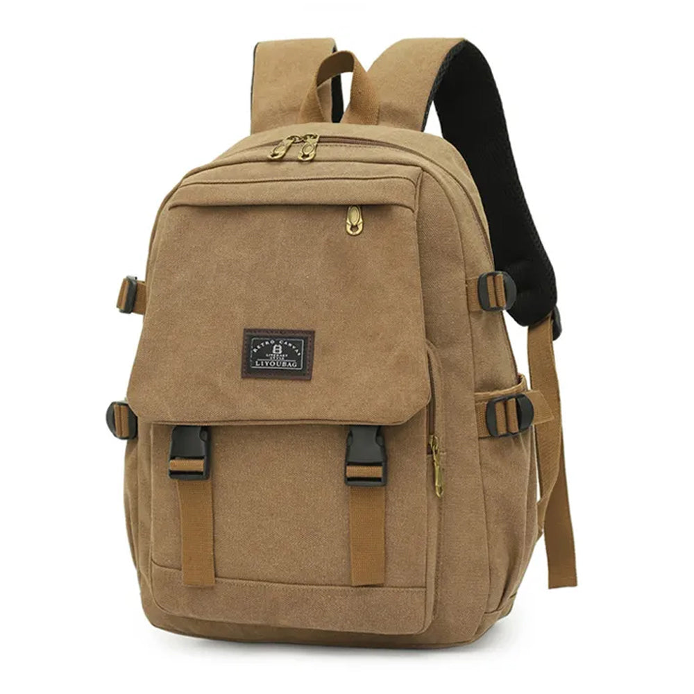 Unisex Leisure Canvas Backpack Durable Waterproof Outdoor Travel Rucksack Khaki