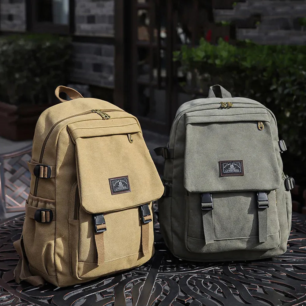 Khaki rucksack canvas backpack best sale